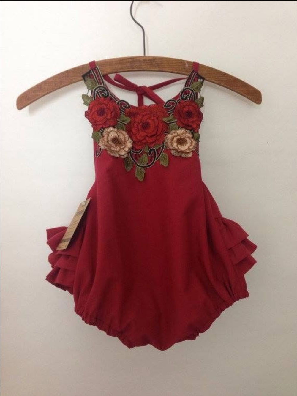 Nooks design Red Floral Appliqué Baby Romper